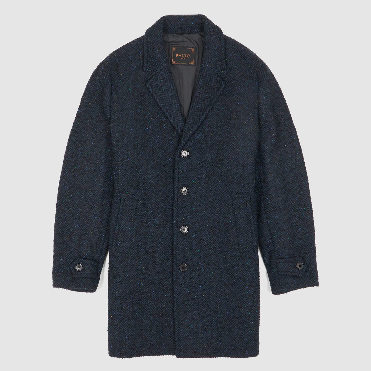 Palto Medium Length  Herringbone Wool Coat