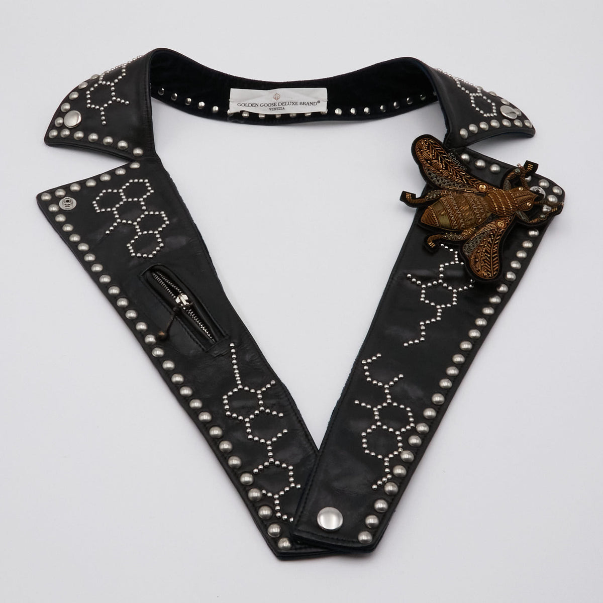 Golden Goose Leather Collar with Studs and brooch pin