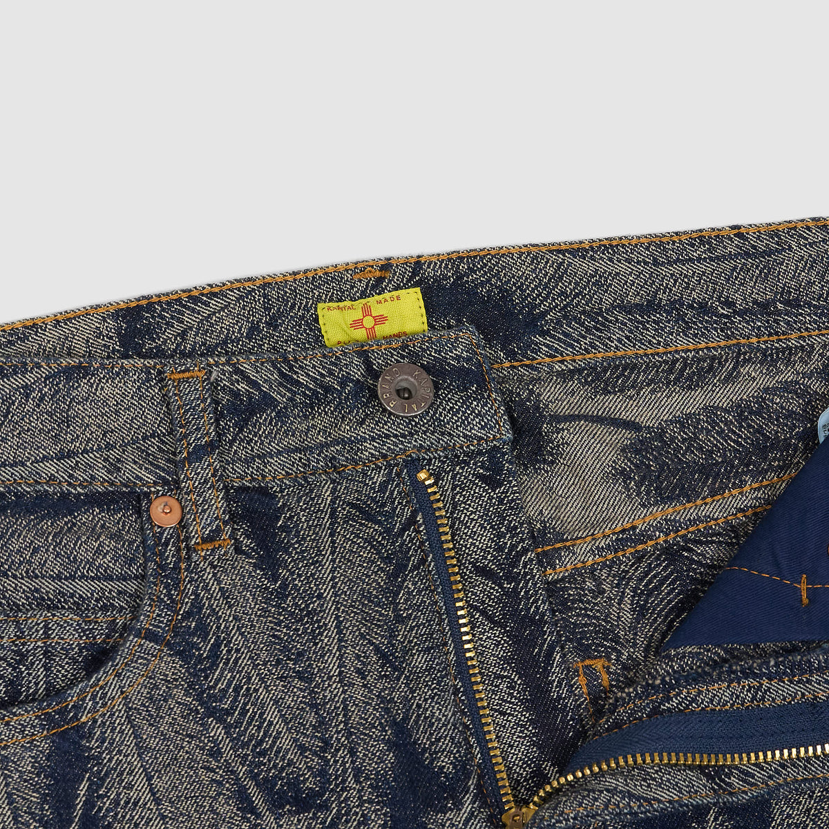 Kapital 5-Pocket Okabellbo Flared Feather Jacquard Boot Cut Jeans