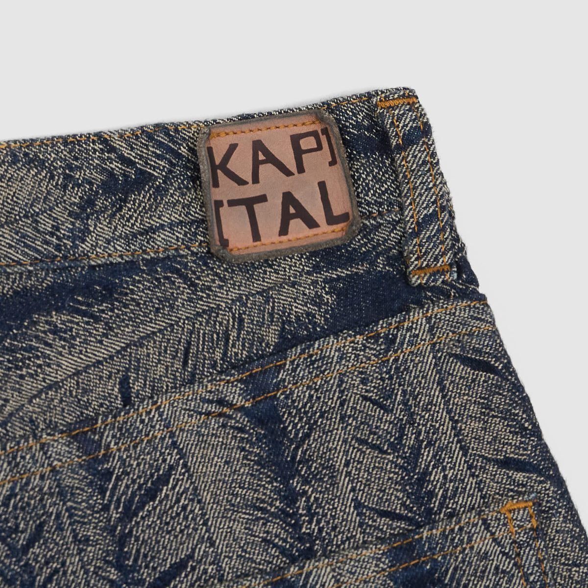 Kapital 5-Pocket Okabellbo Flared Feather Jacquard Boot Cut Jeans