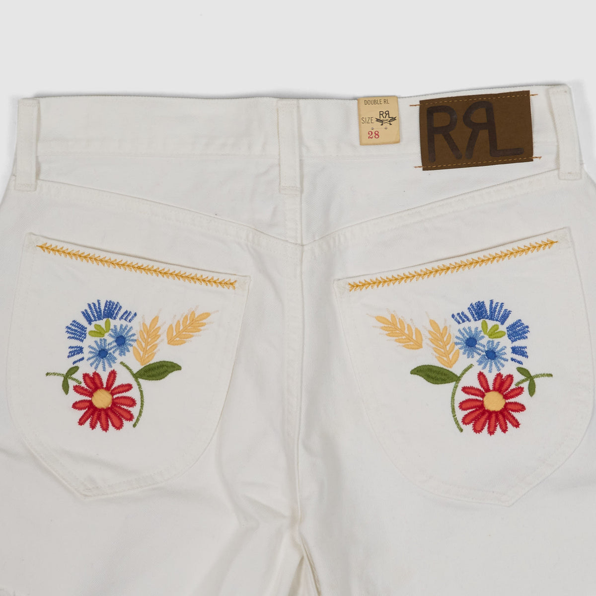 Double RL Ladies 5-Pocket Embroidered White Denim Shorts
