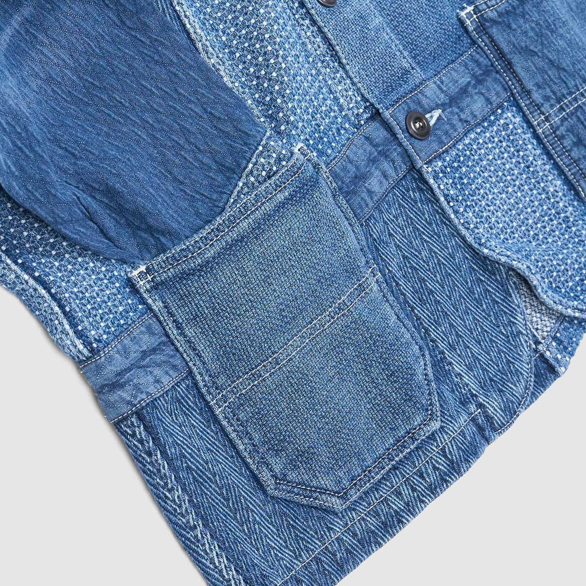 FDMTL Denim Patchwork 3-YR -Washed Denim Blazer Jacket