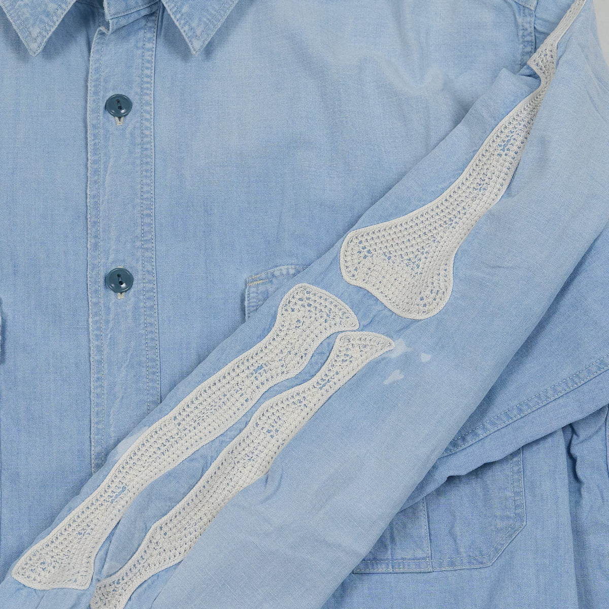 Kapital Long Sleeve Chambray Embroidered Bones Shirt