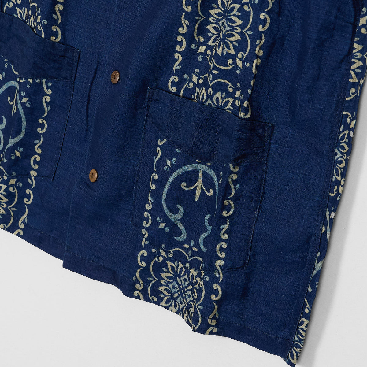Kapital Short Sleeve Linen Indigo printed Ornamental Aloha Shirt Jacket