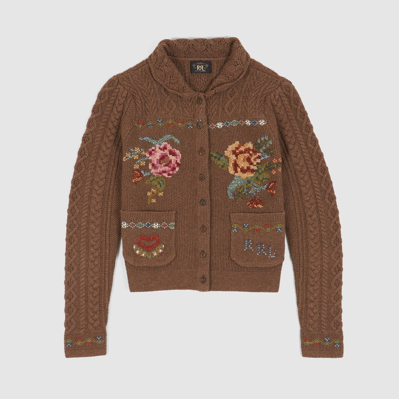 Double RL Ladies Hand-Embroidered Soft Wool Cardigan