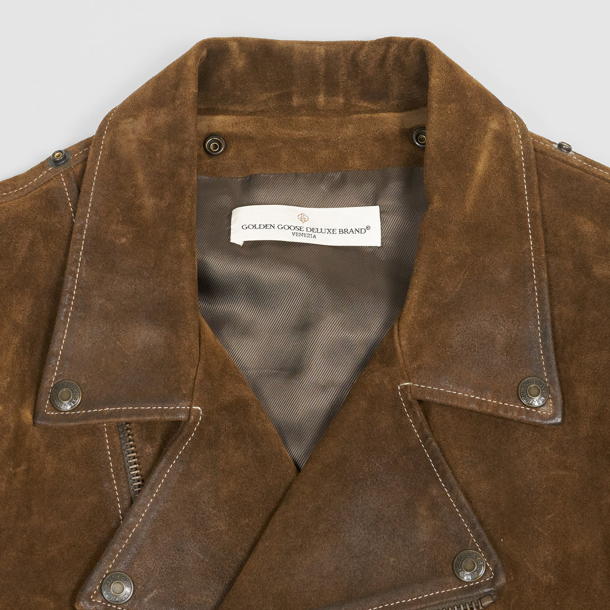 Golden Goose Perfecto Washed Suede Rider Leather Jacket
