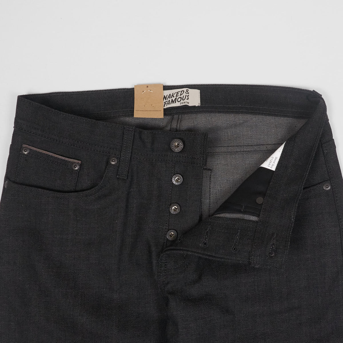 Naked &amp; Famous Stretch Selvage Denim Black x Grey Weird Guy