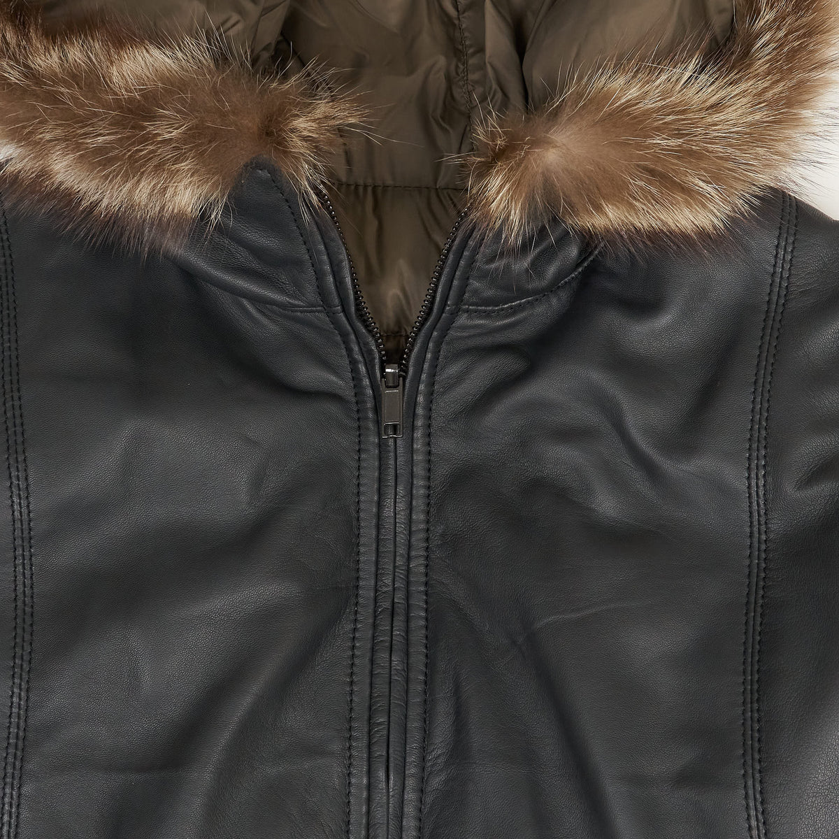Stewart Ladies Reversible Down Hooded Leather Jacket
