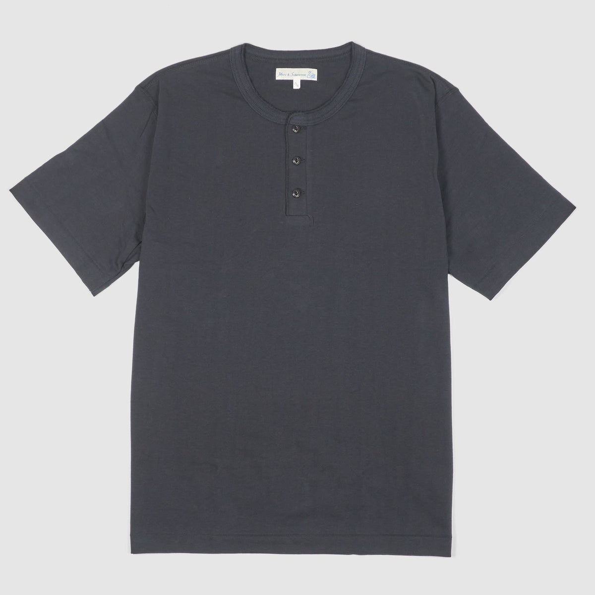 Merz b.Schwanen Loop Wheeler Short Sleeve Henley T-Shirt Charcoal