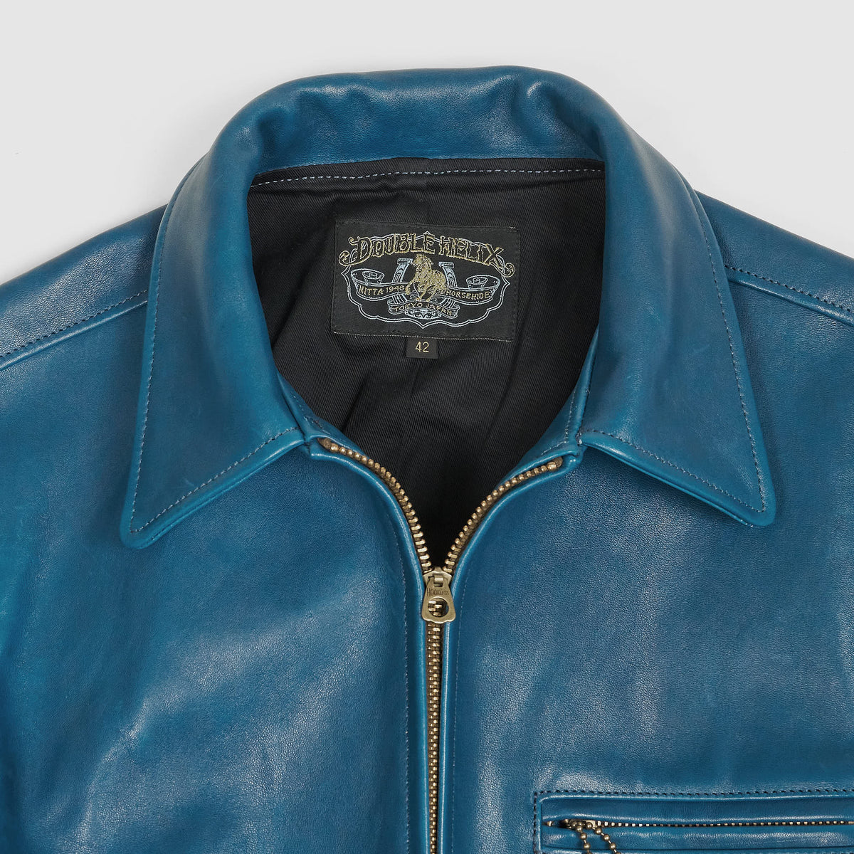 Double Helix Classic 1930s Indigo Dyed Horse Leather Jacket Indigo