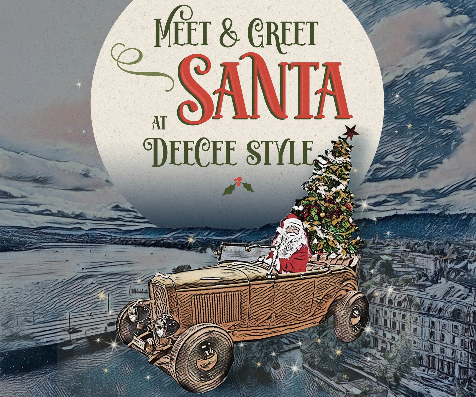 Freaky Santa in Hot Rod with Christmas Tree