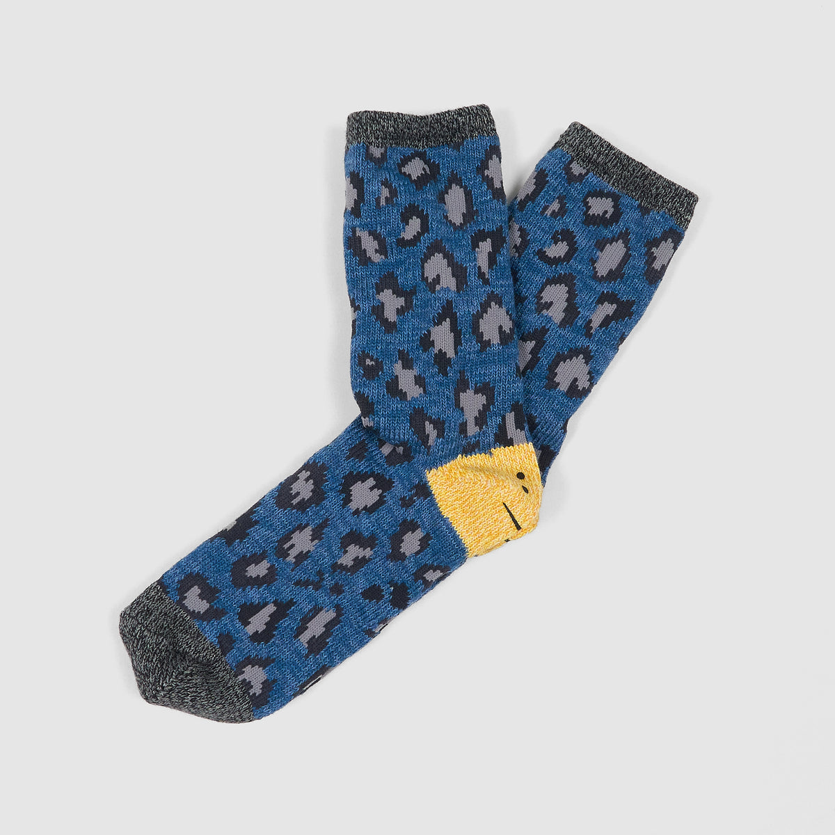 Kapital Ivy Heel Hold Leopard Print Smiley Socks