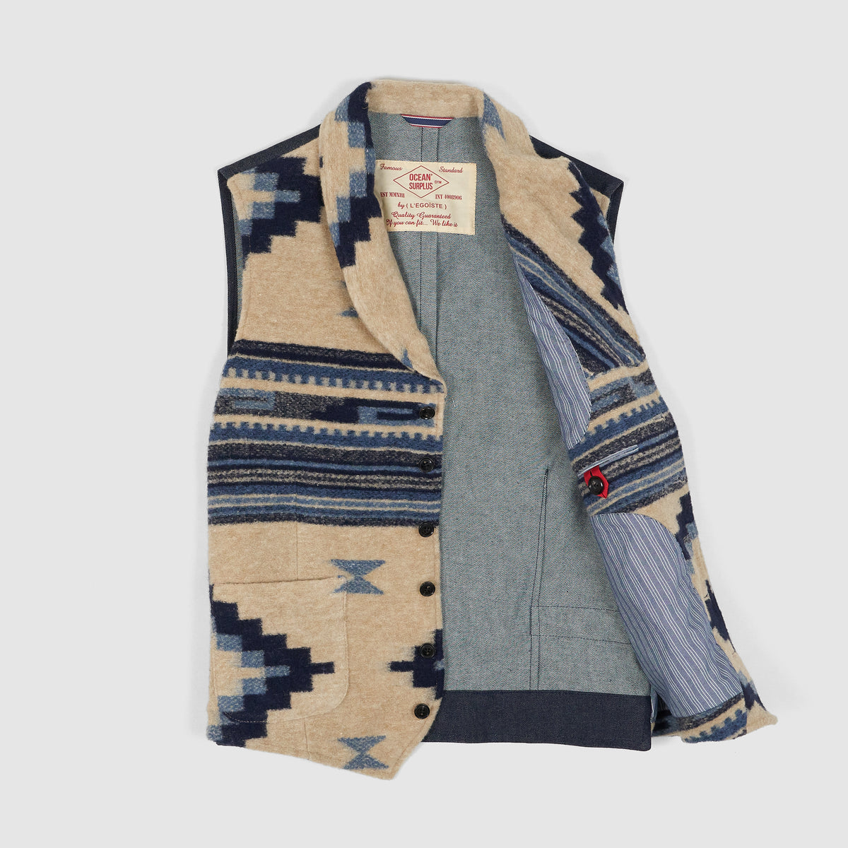Ocean Surplus Southwestern Jacquard Woven Wool  Blend Vest