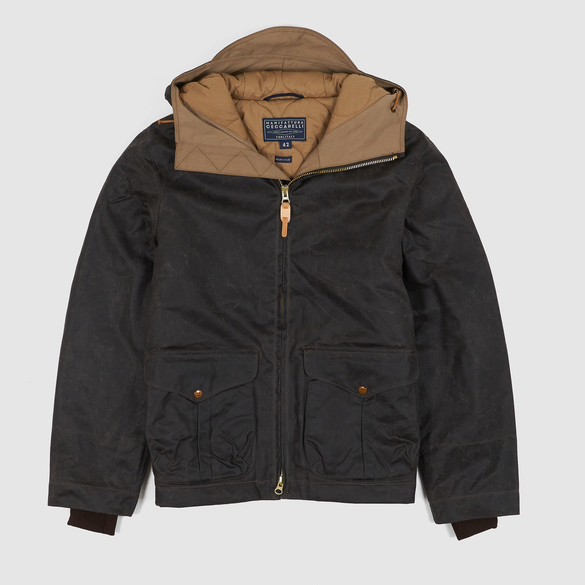 Manifattura Ceccarelli Hooded Waxed Jacket W/ Wool Padding