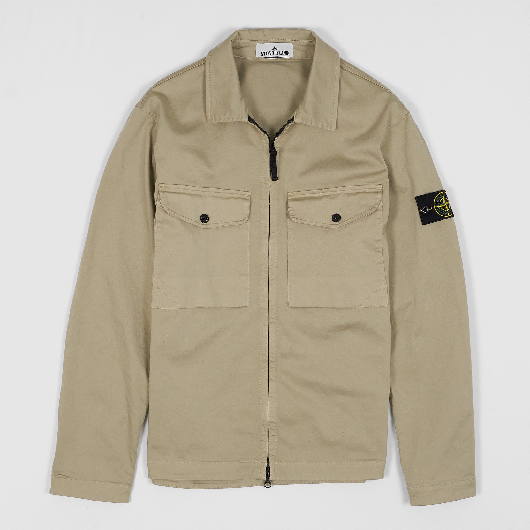 ジャケット・アウター STONE  zip front over shirt Stone Island Garment Dyed Cotton Zip Overshirt Biscuit at