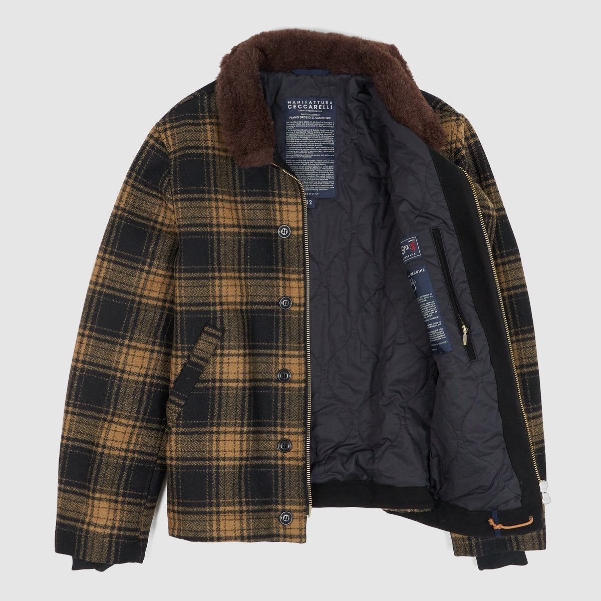 Manifattura Ceccarelli Wool Plaid N-1 Deck Wool Collar Jacket