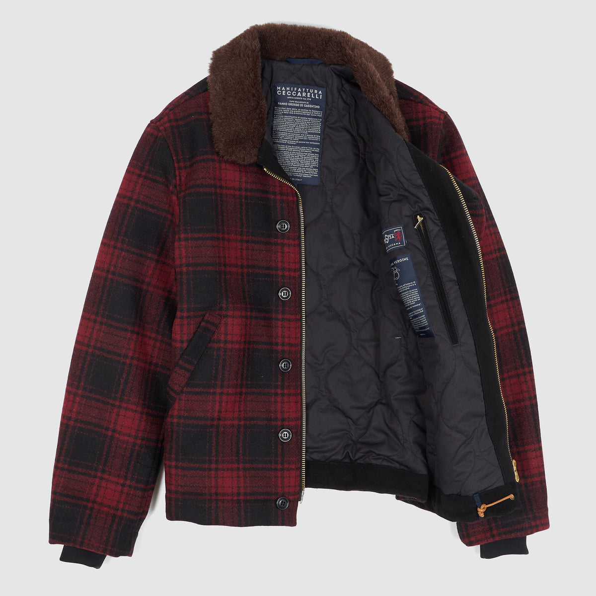 Manifattura Ceccarelli Wool Plaid N-1 Deck Wool Collar Jacket