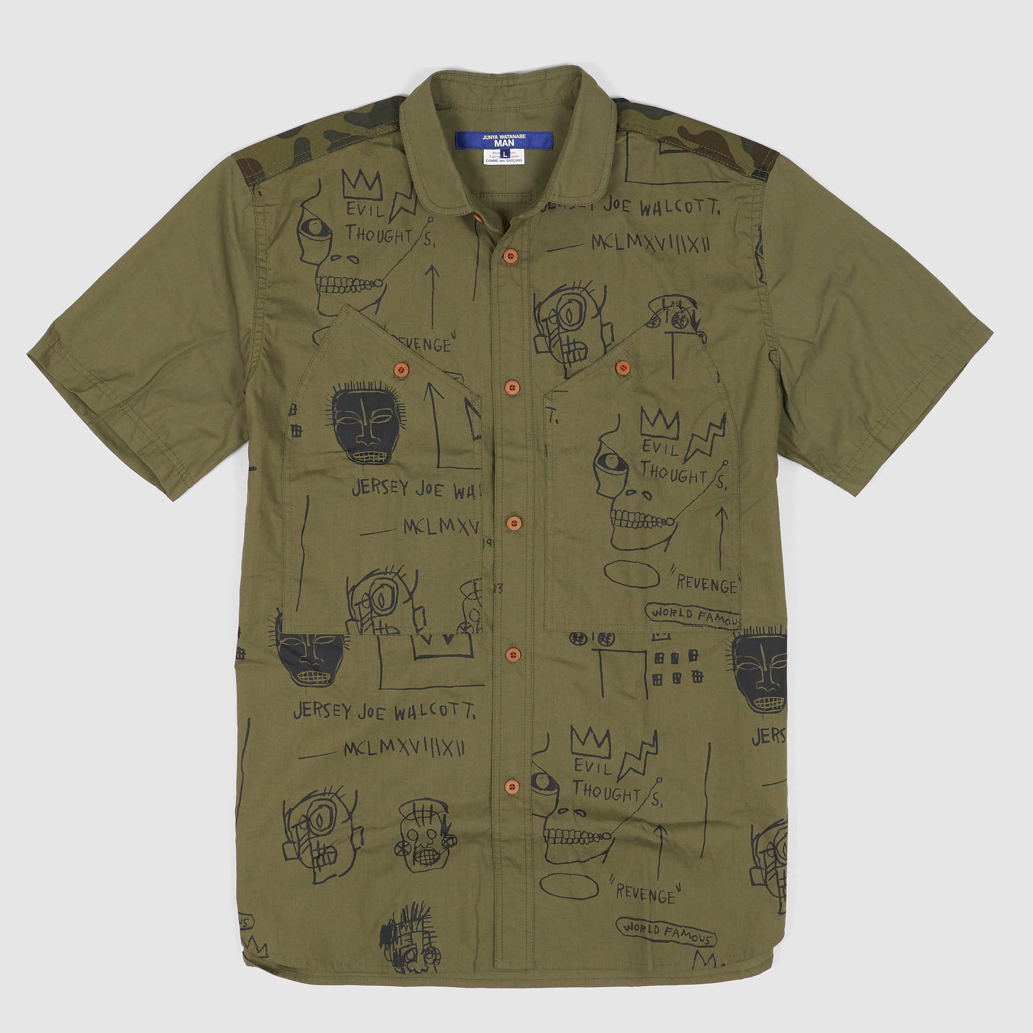 トップス JUNYA WATANABE Gold Short Sleeve Shirt Junya Watanabe MAN Short Sleeve Basquiat Camp Overshirt - DeeCee style