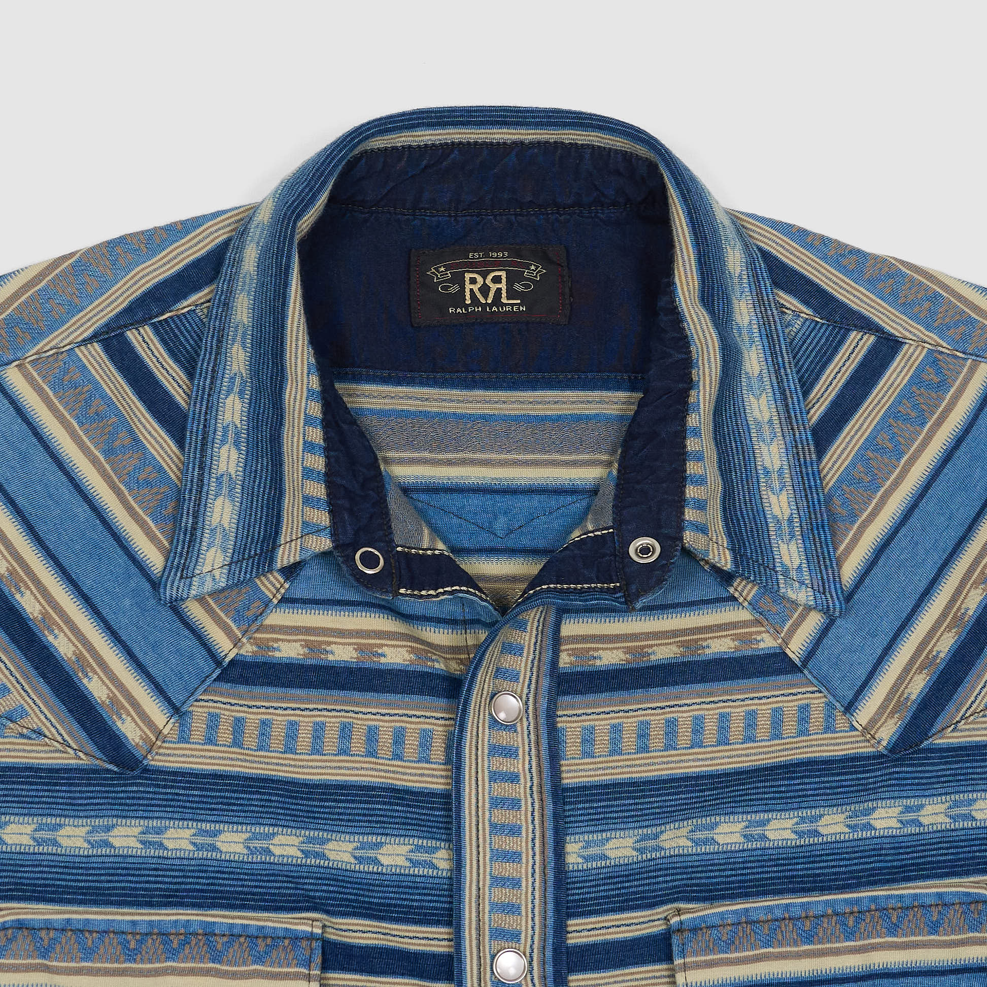 INDIGO JACQUARD LONG SLEEVE WESTERN SHIRT