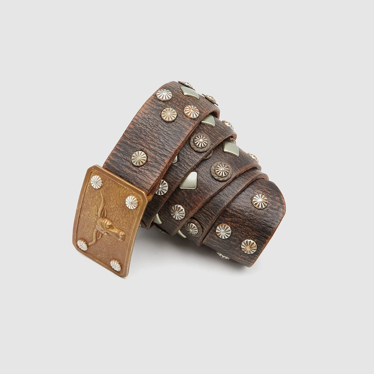 Double RL Studed Western Leather Belt With Buckle