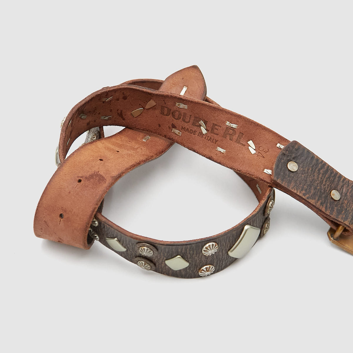 Double RL Studed Western Leather Belt With Buckle