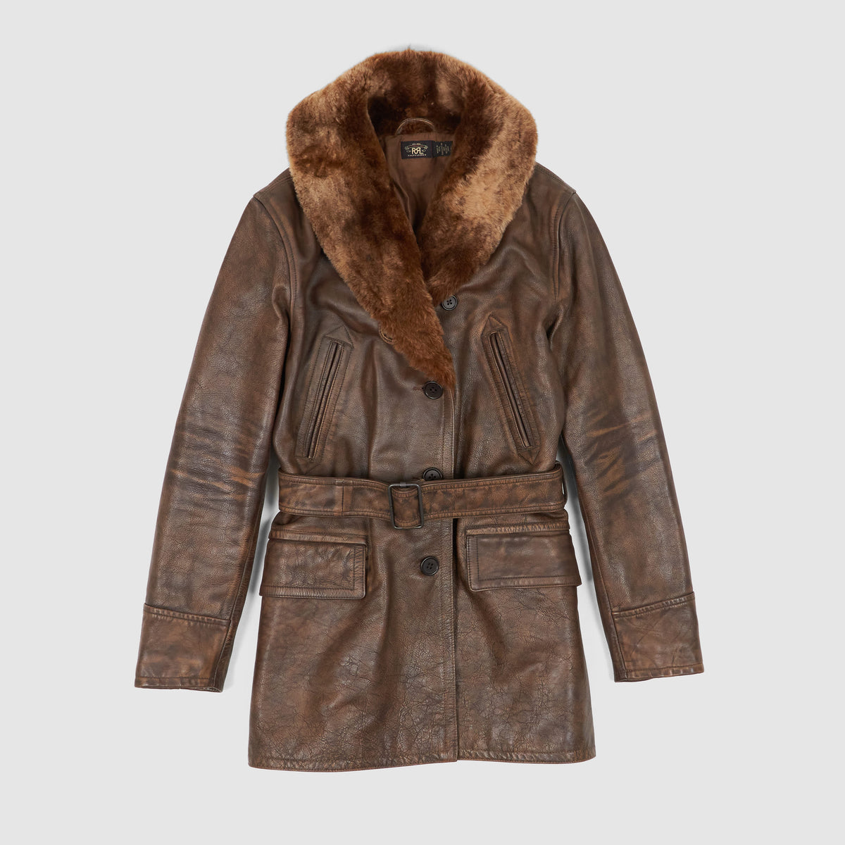 Double RL Ladies Shearling- Collar Leather Coat Jacket