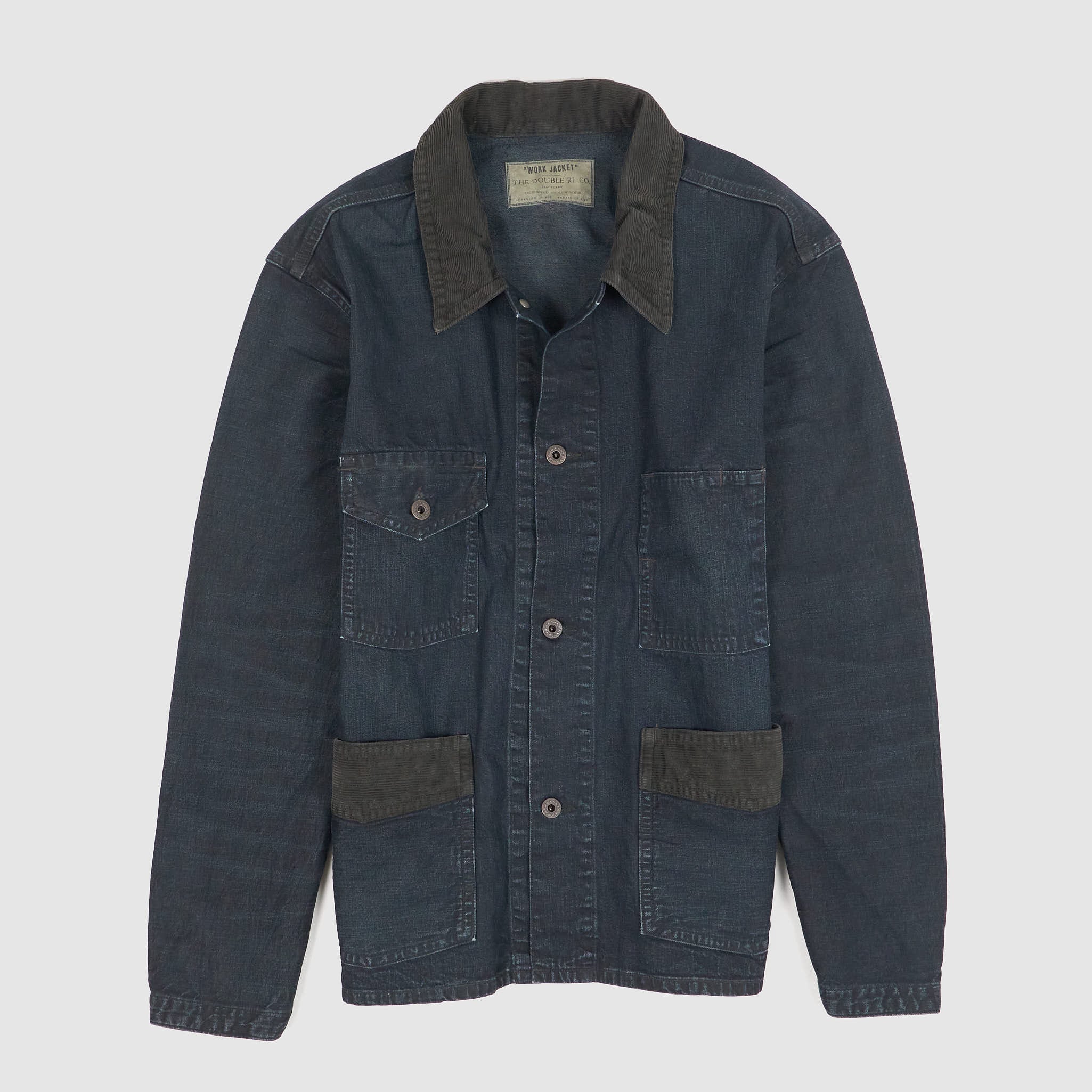 Double RL Indigo Work Shirt Jacket With Corduroy Application