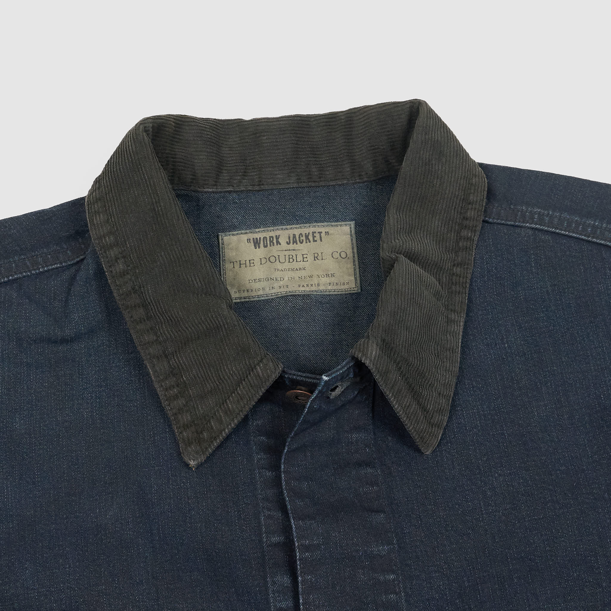 Double RL Indigo Work Shirt Jacket With Corduroy Application