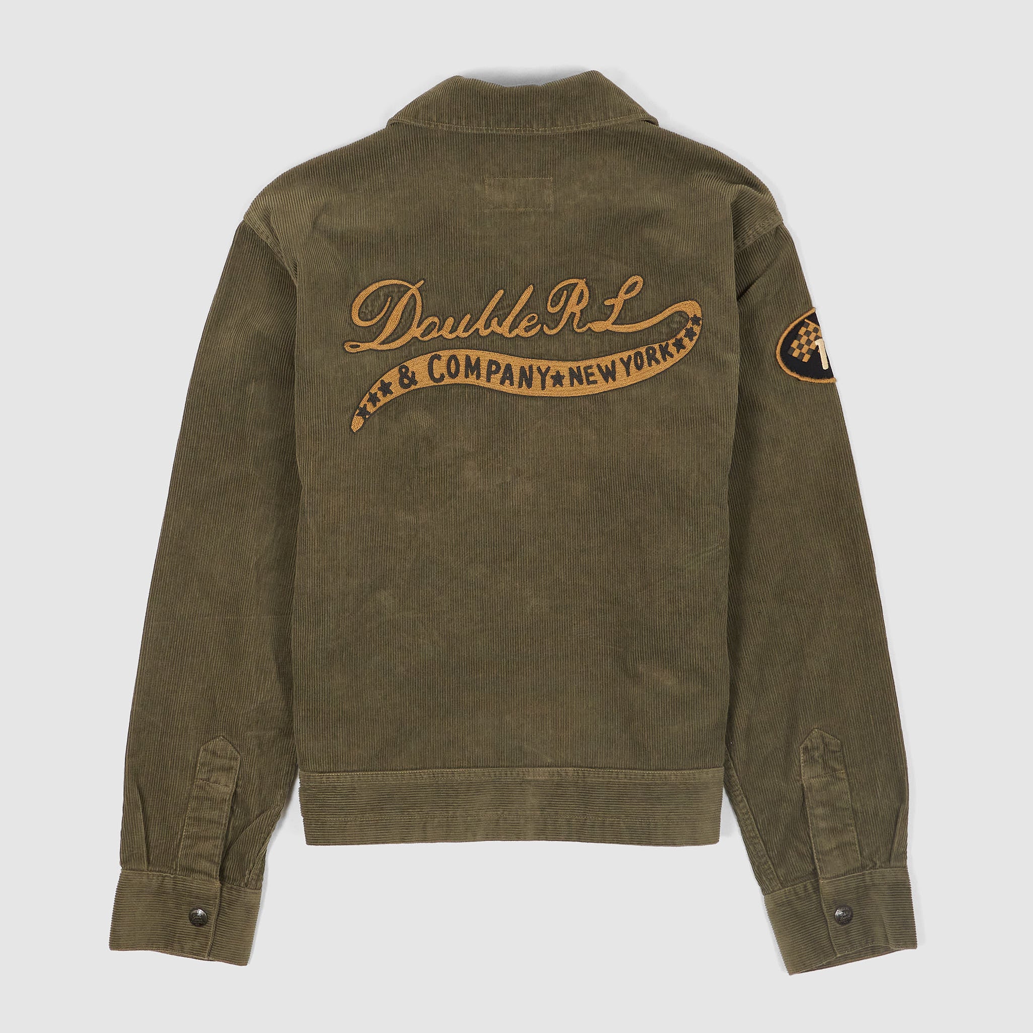 Double RL Olive Green Corduroy Varsity Jacket
