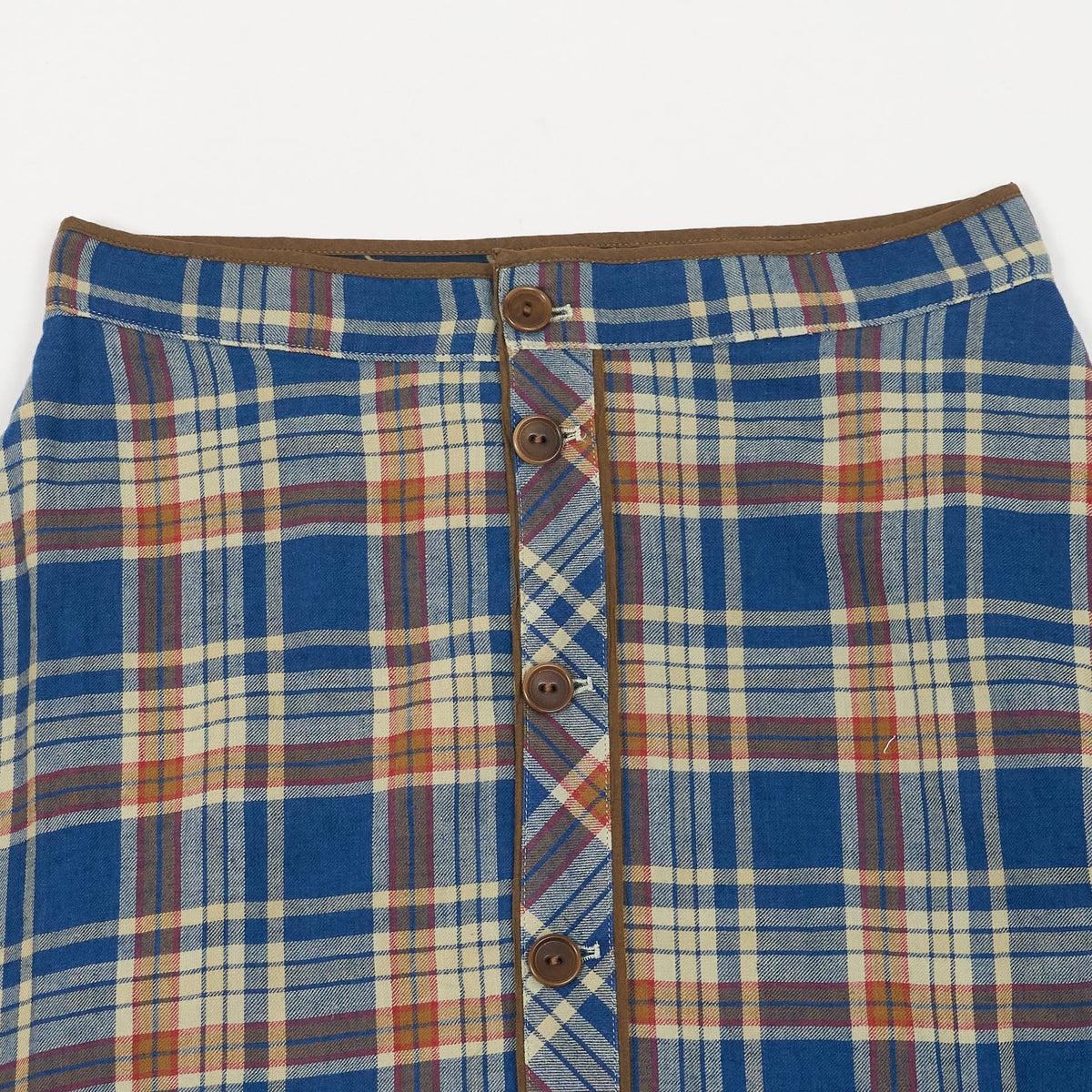 Double RL Plaid Indigo Cotton-Linen Skirt