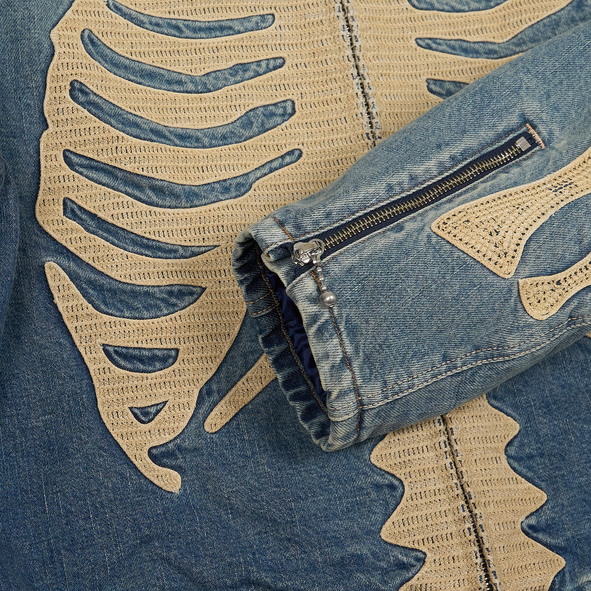 Kapital Kountry Embroidered Bone Denim Motocross Jacket - DeeCee style