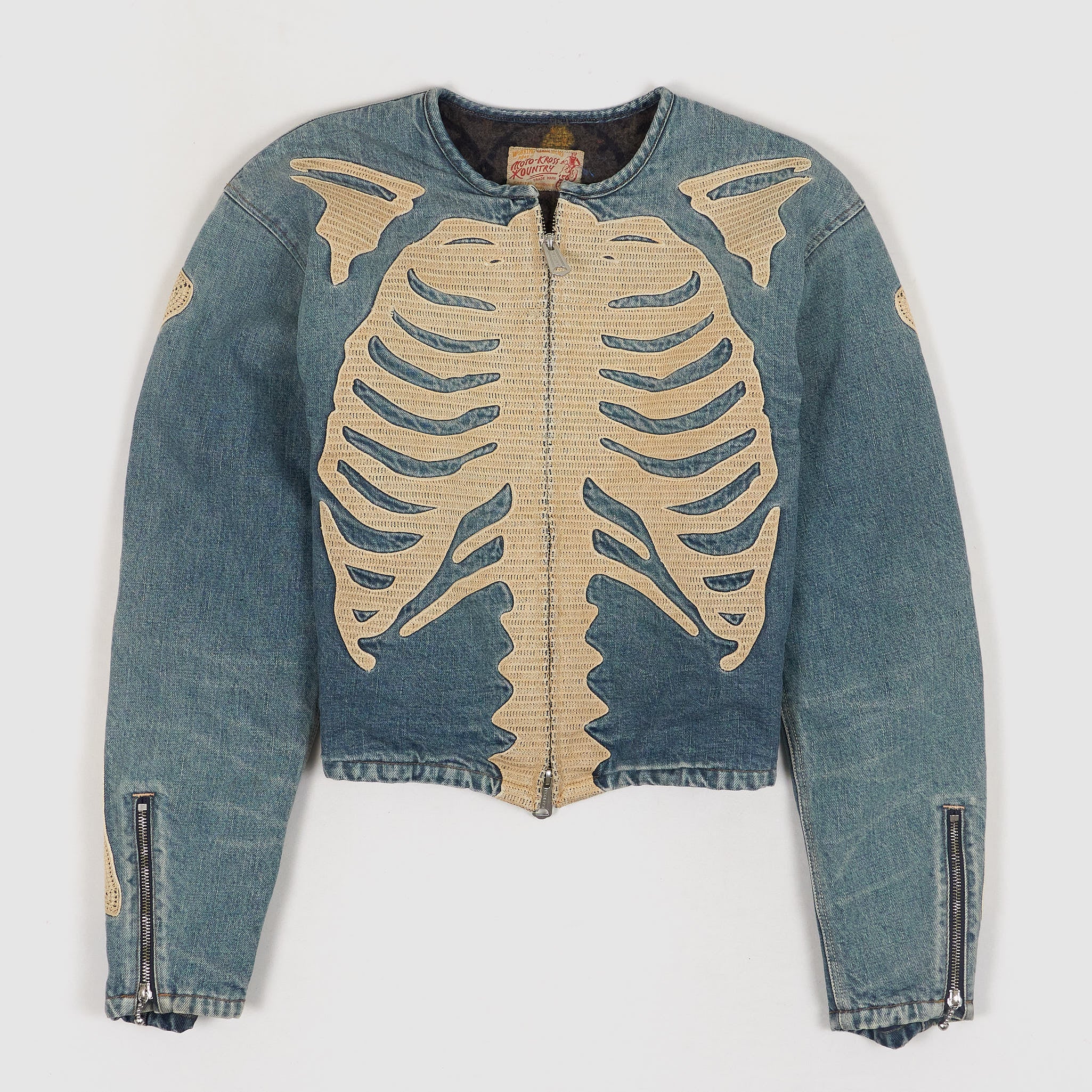 Kapital Kountry Embroidered Bone Denim Motocross Jacket - DeeCee style
