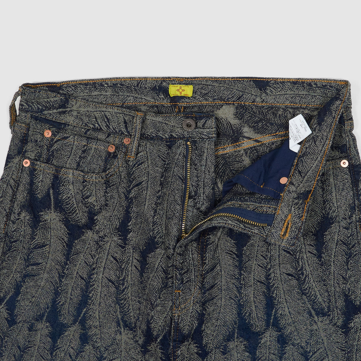 Kapital Indigo Jacquard Feather Jeans Shorts