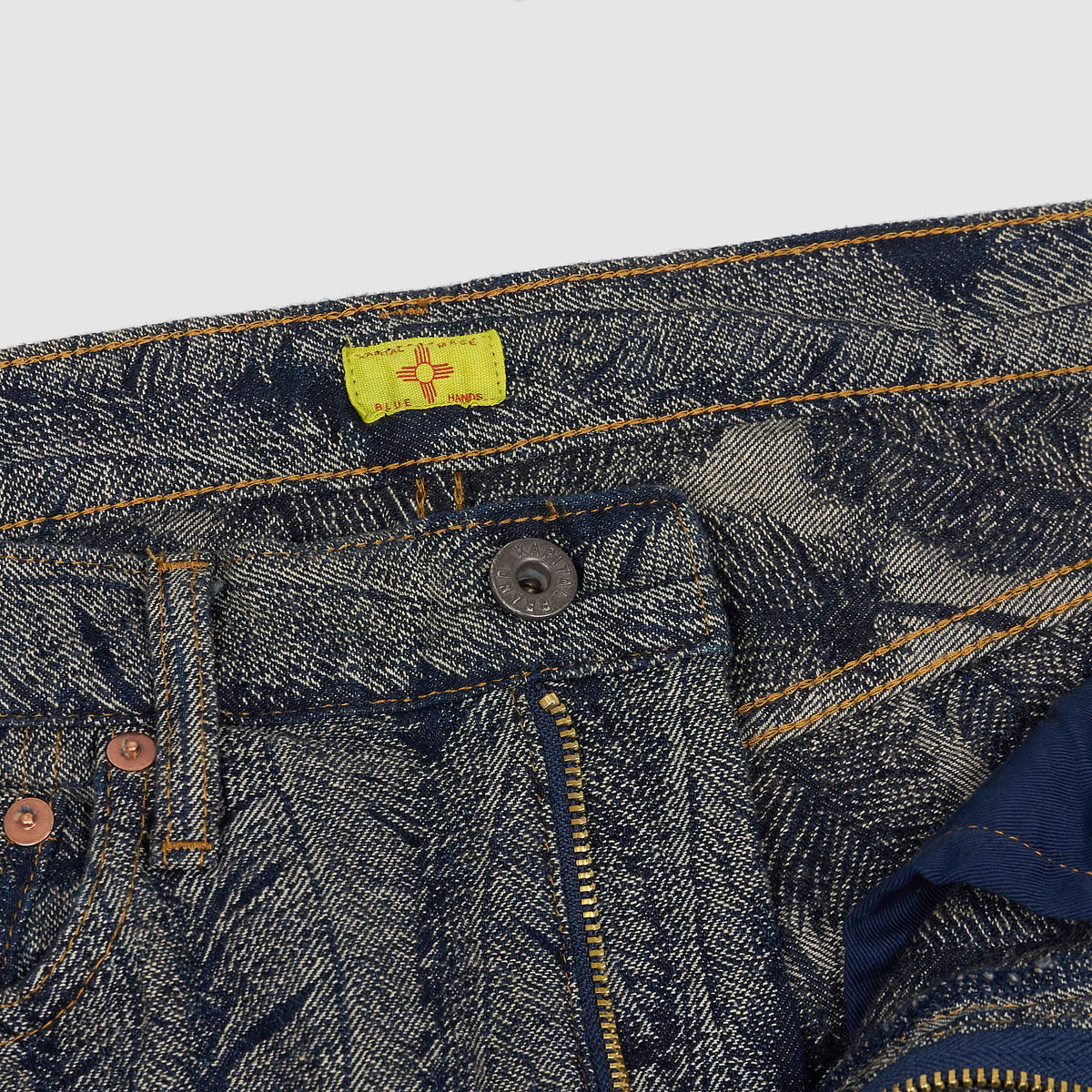 Kapital Indigo Jacquard Feather Jeans Shorts