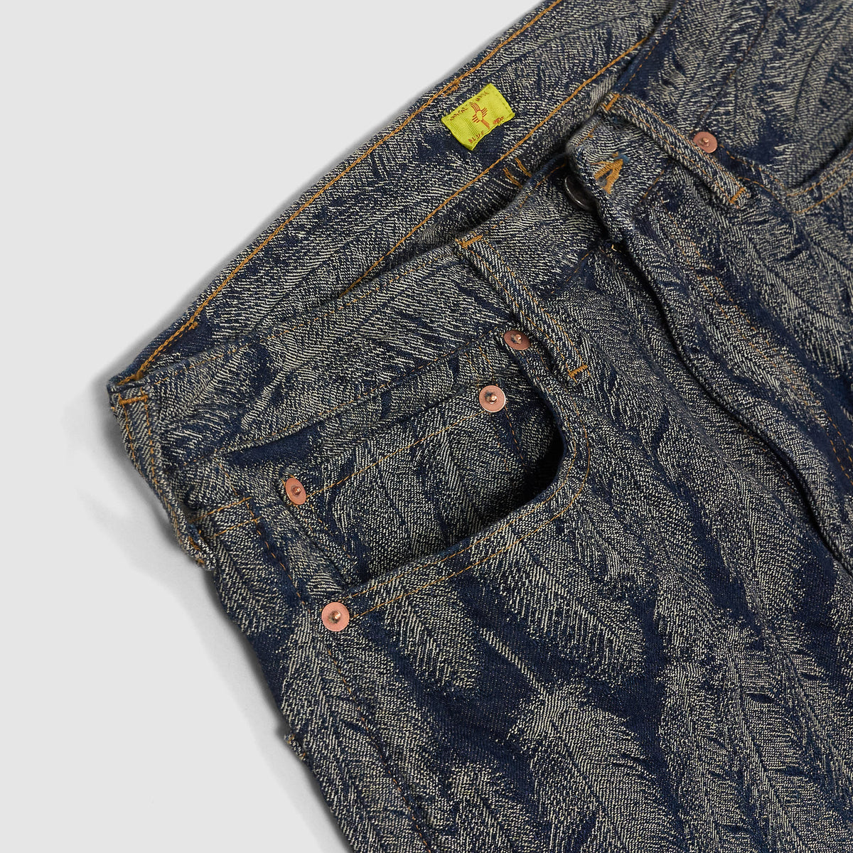 Kapital Indigo Jacquard Feather Jeans Shorts