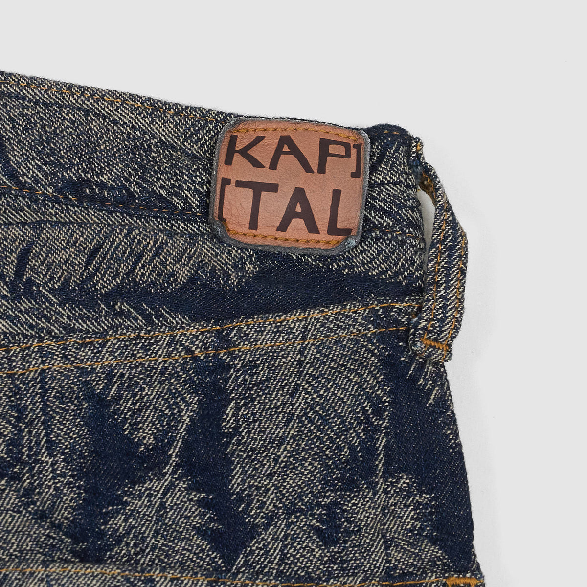 Kapital Indigo Jacquard Feather Jeans Shorts