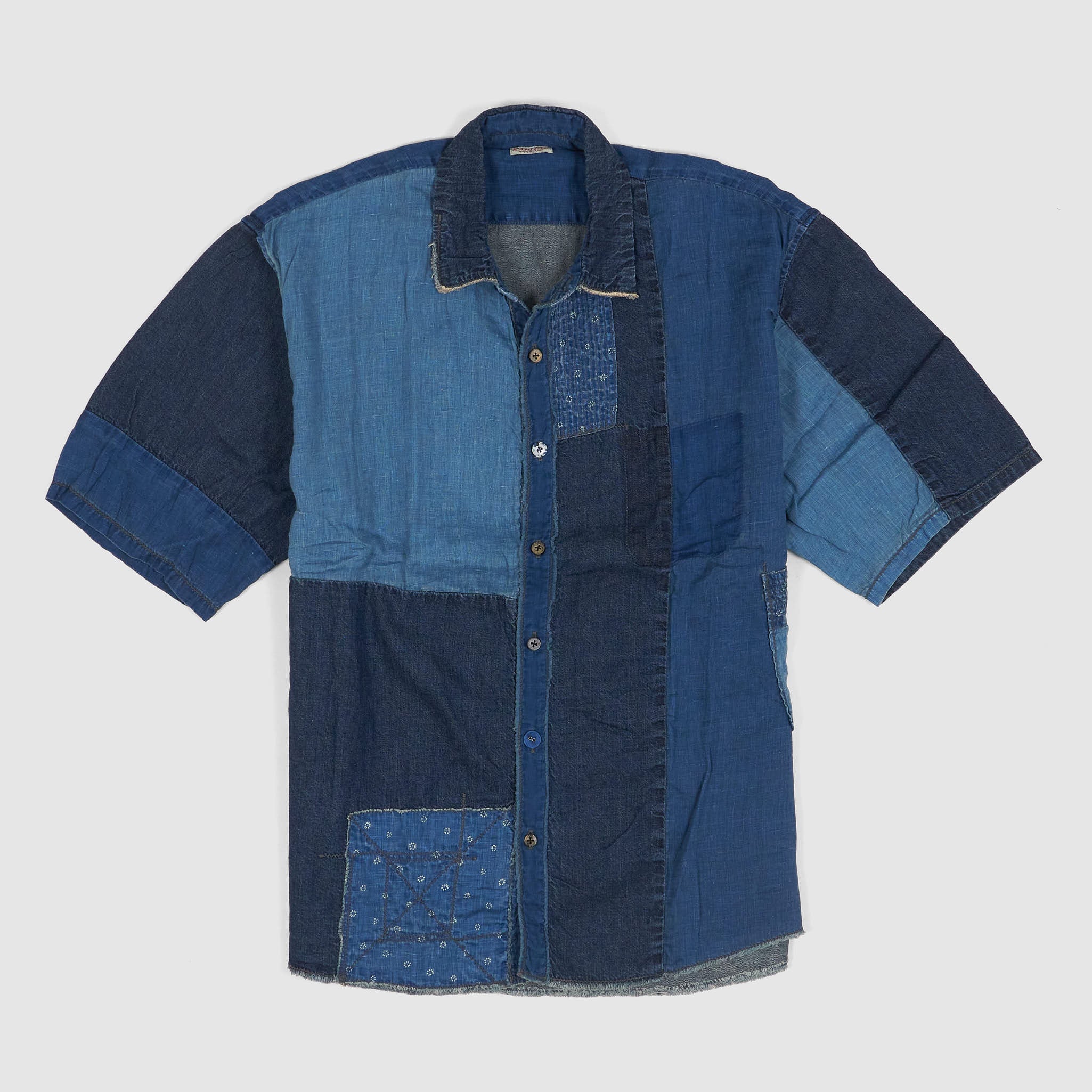 KAPITAL Kountry patchwork shirts パッチワーク Kapital Short Sleeve Indigo Patchwork Shirt - DeeCee style