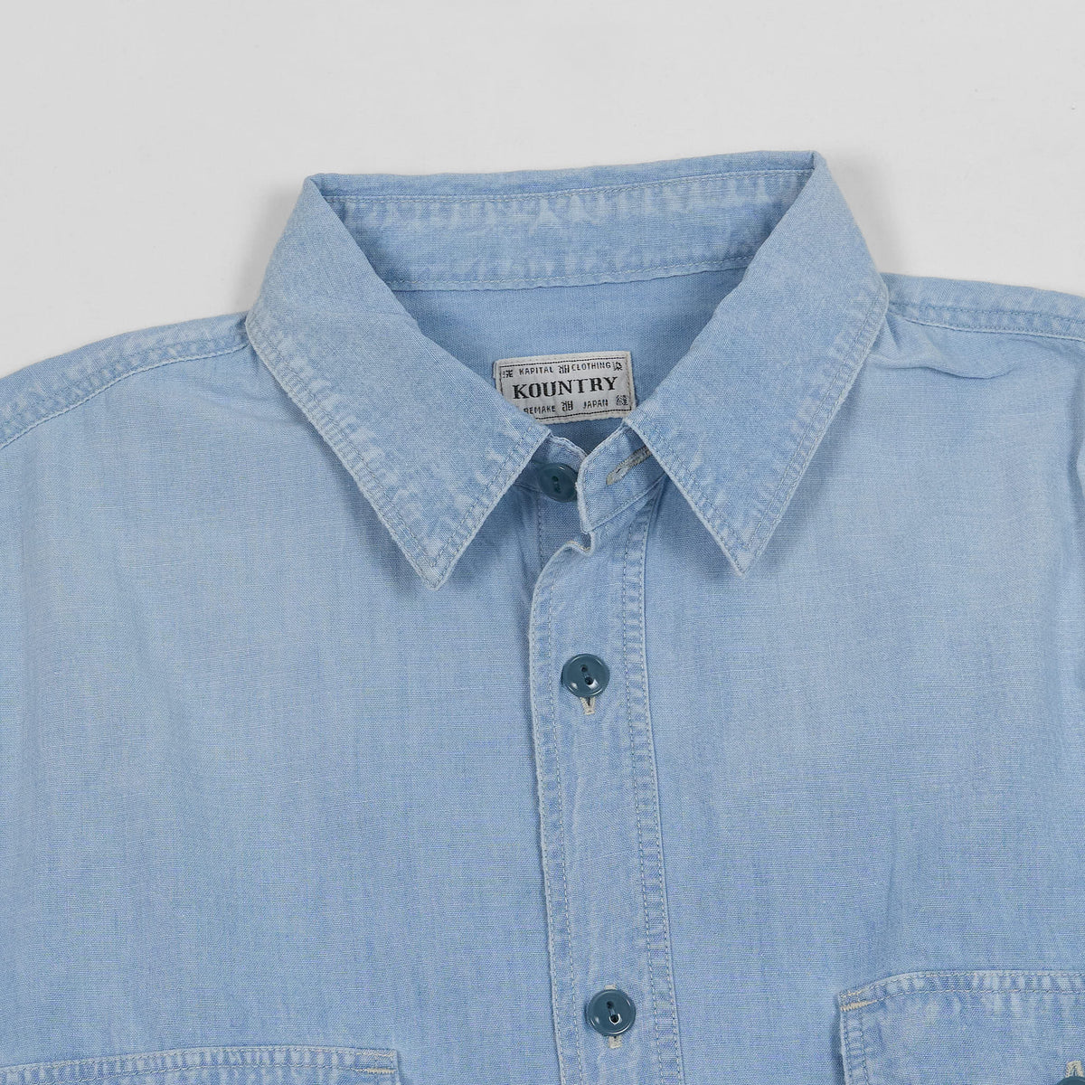 Kapital Long Sleeve Chambray Embroidered Bones Shirt