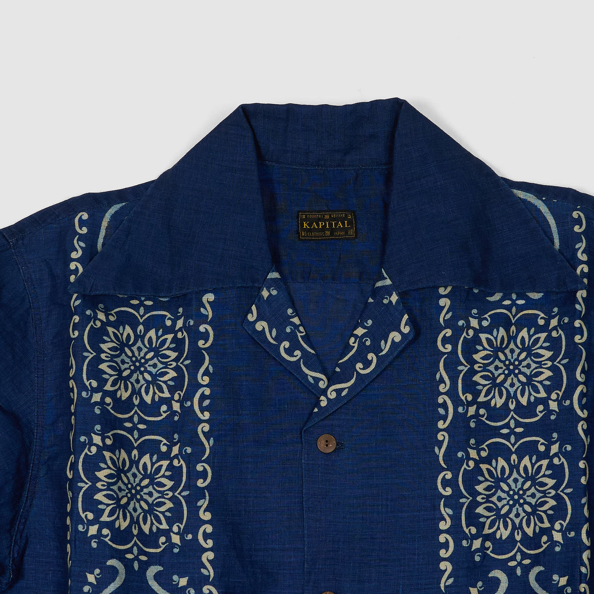 Kapital Short Sleeve Linen Indigo printed Ornamental Aloha Shirt Jacket