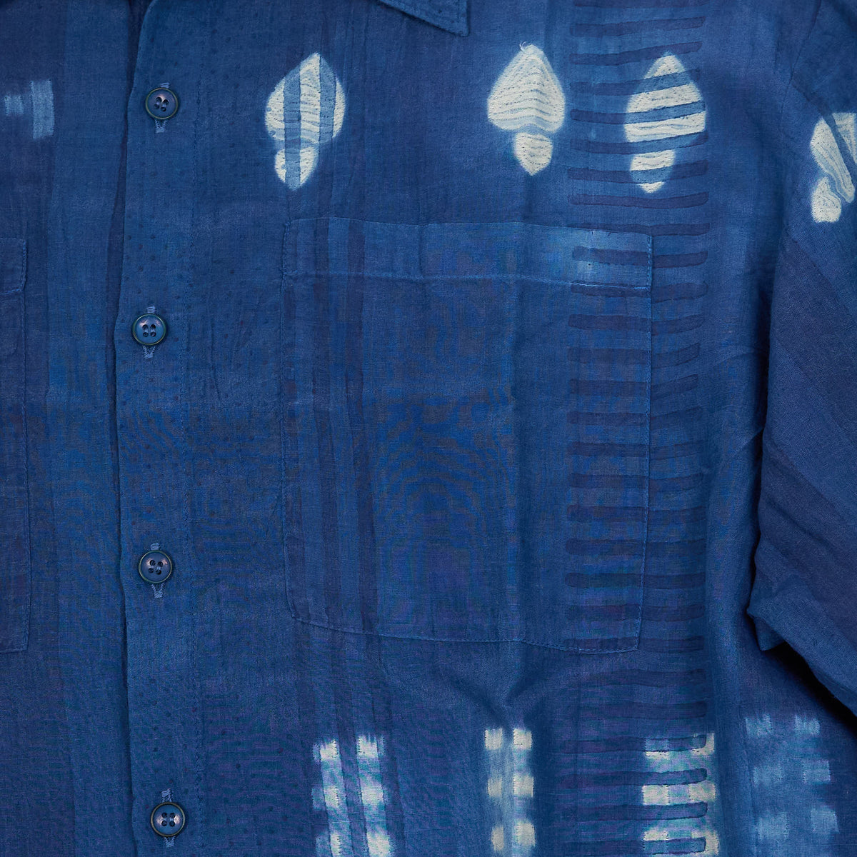 11.11 / eleven eleven Long Sleeve Indigo Woven Stripes Batik Printed Shirt