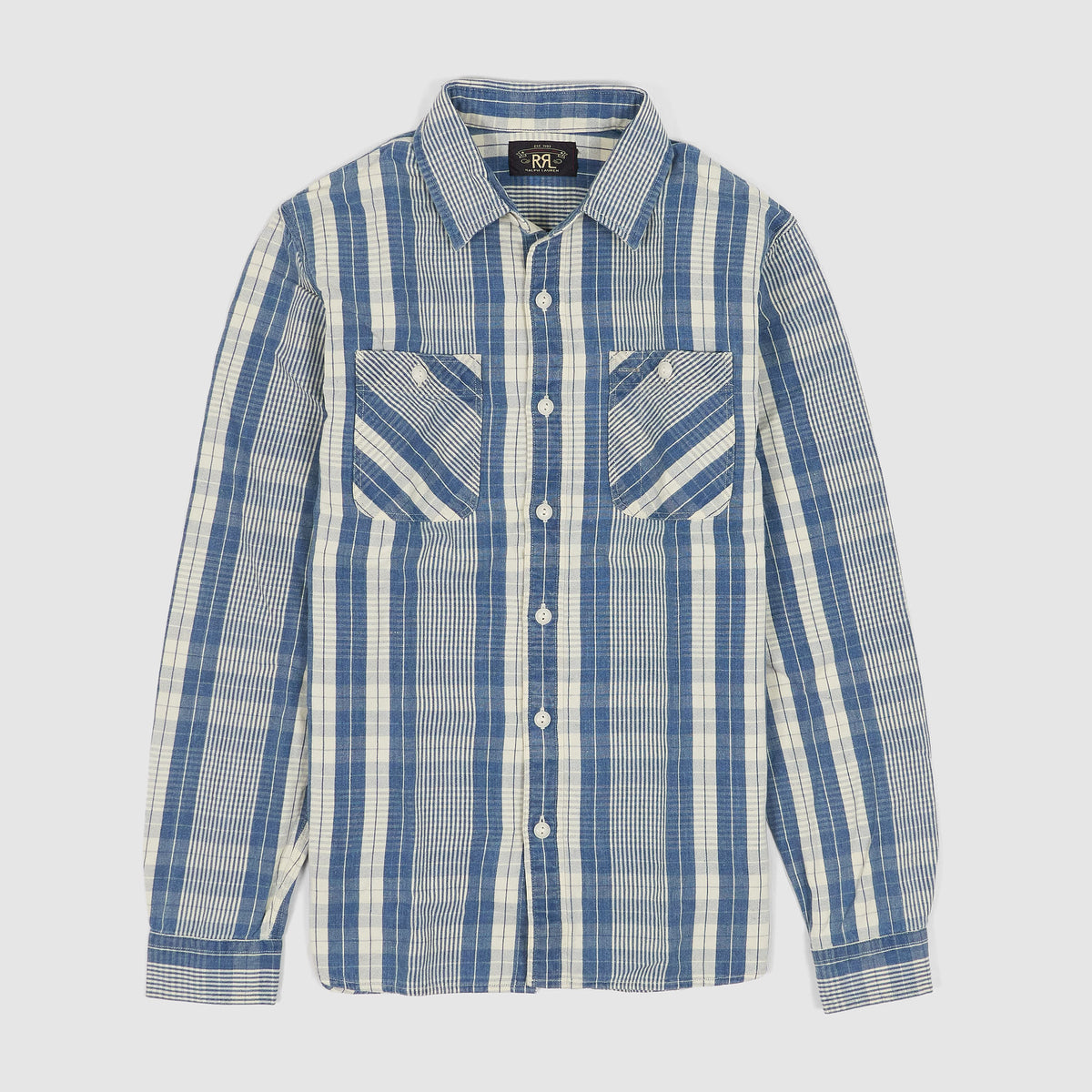 Double RL Long Sleeve Cotton/ Linen Sports Plaid Shirt