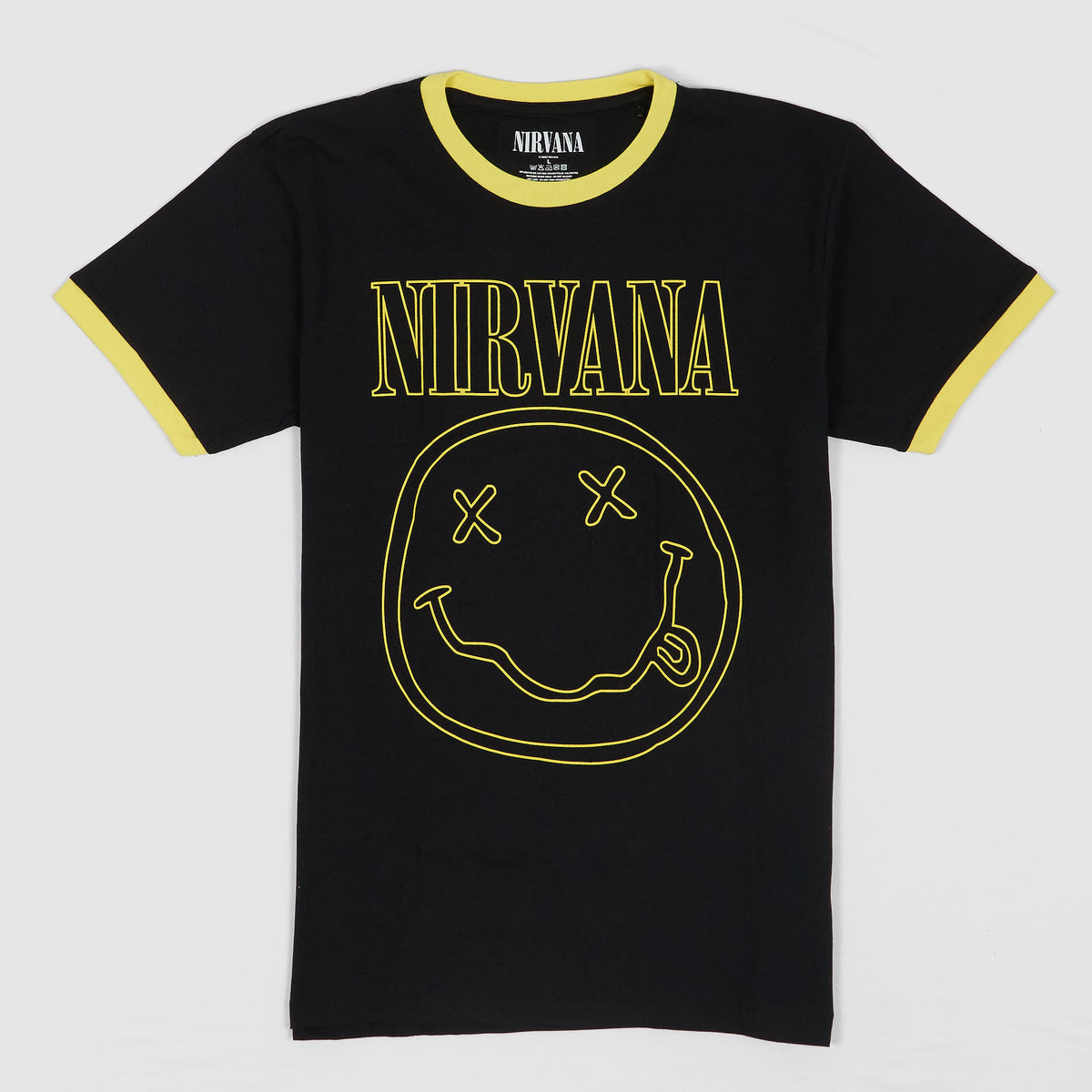 Nirvana Tee Outline Happy Face Crew Neck Rock T-Shirt