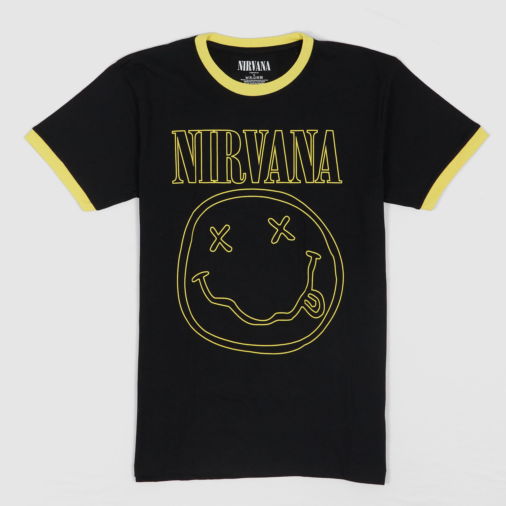 Nirvana Tee Outline Happy Face Crew Neck Rock T-Shirt - DeeCee style