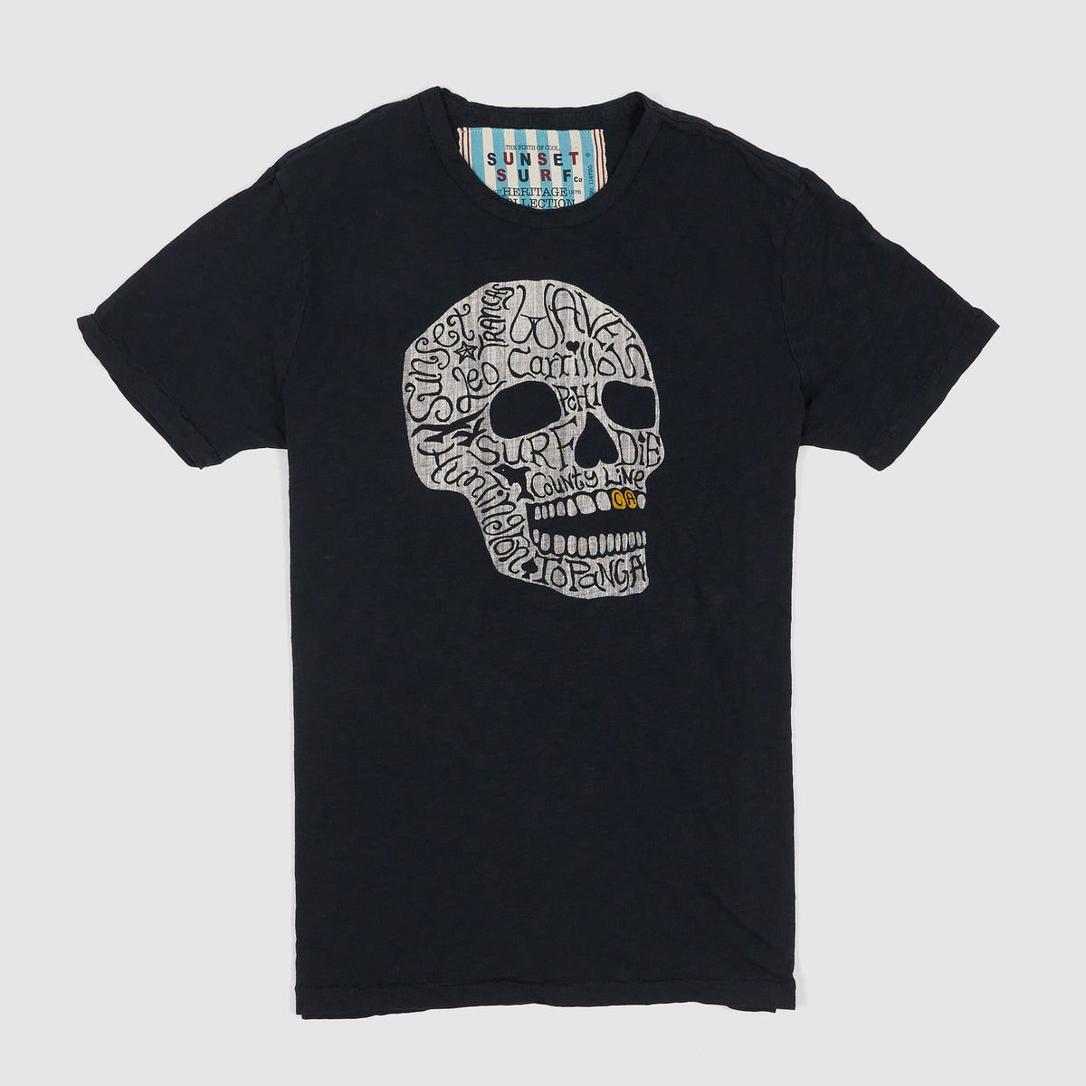 Johnson Motors Inc. Sunset Surf Surf Skull Crew Neck T- Shirt