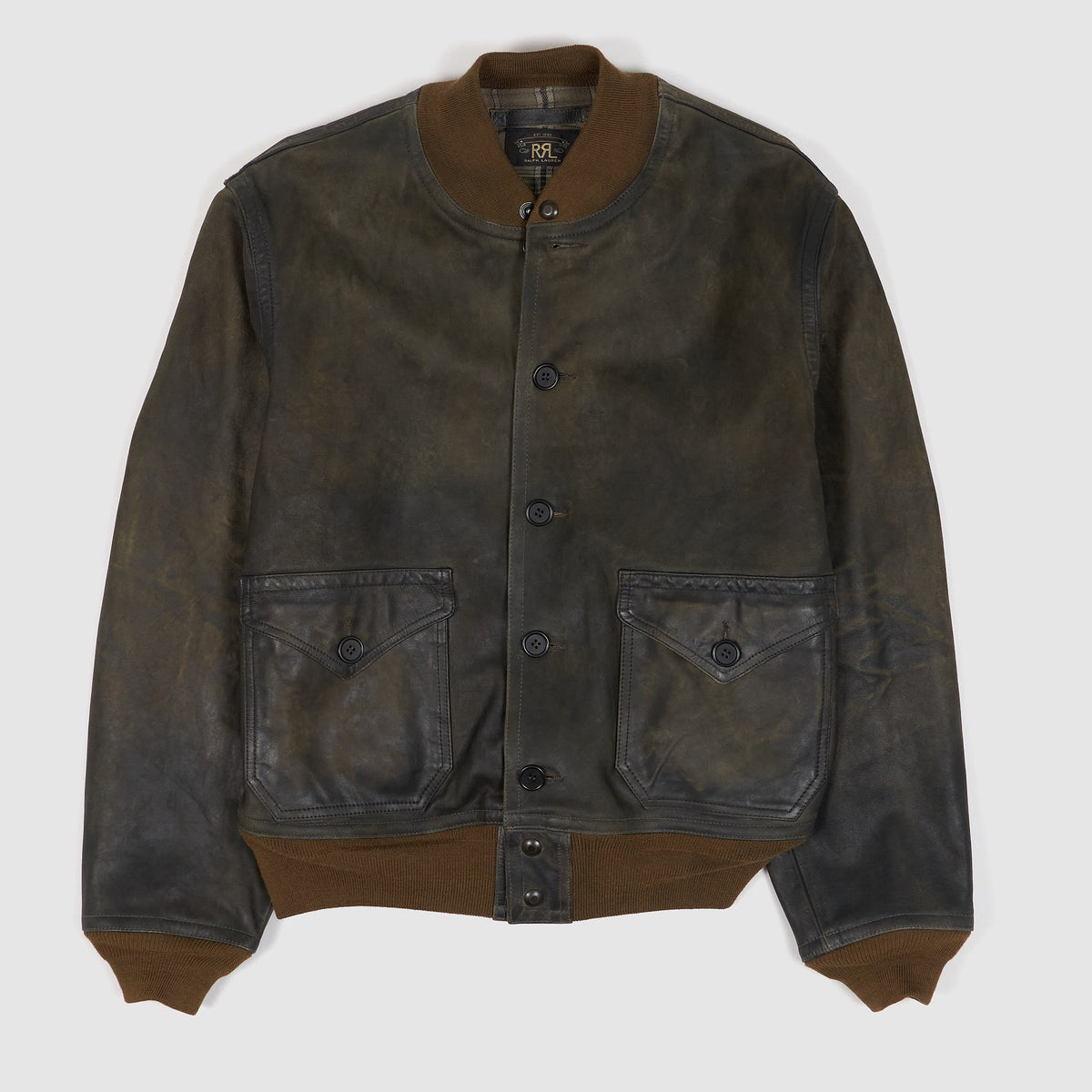 Double RL Time-Worn Indigo Dyed Leather Flying Jacket