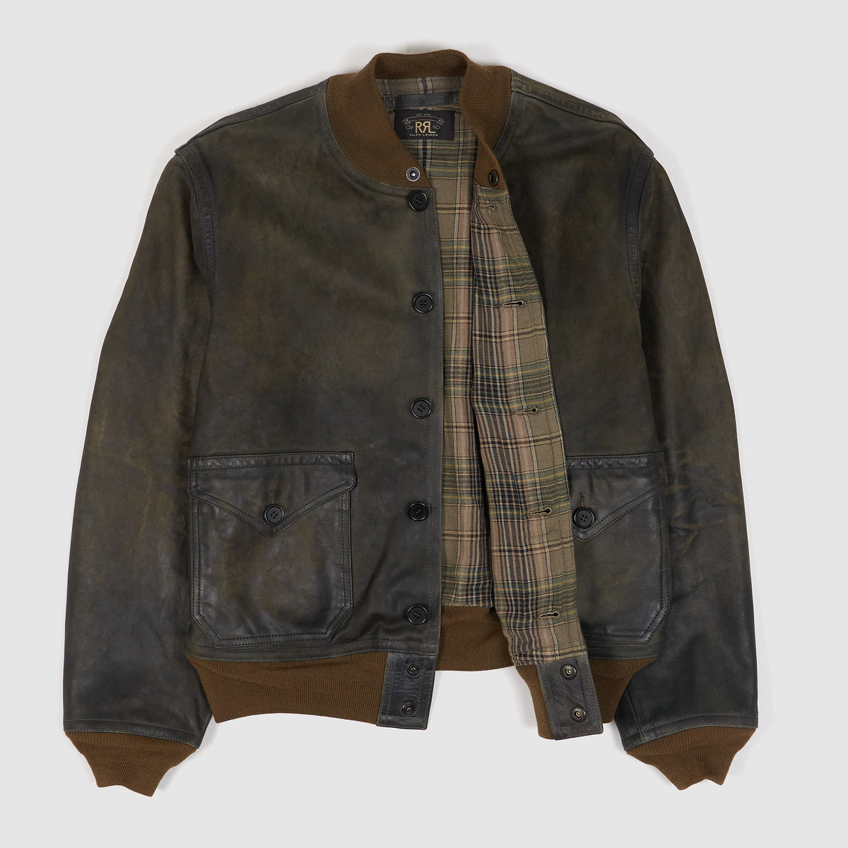 Double RL Time-Worn Indigo Dyed Leather Flying Jacket