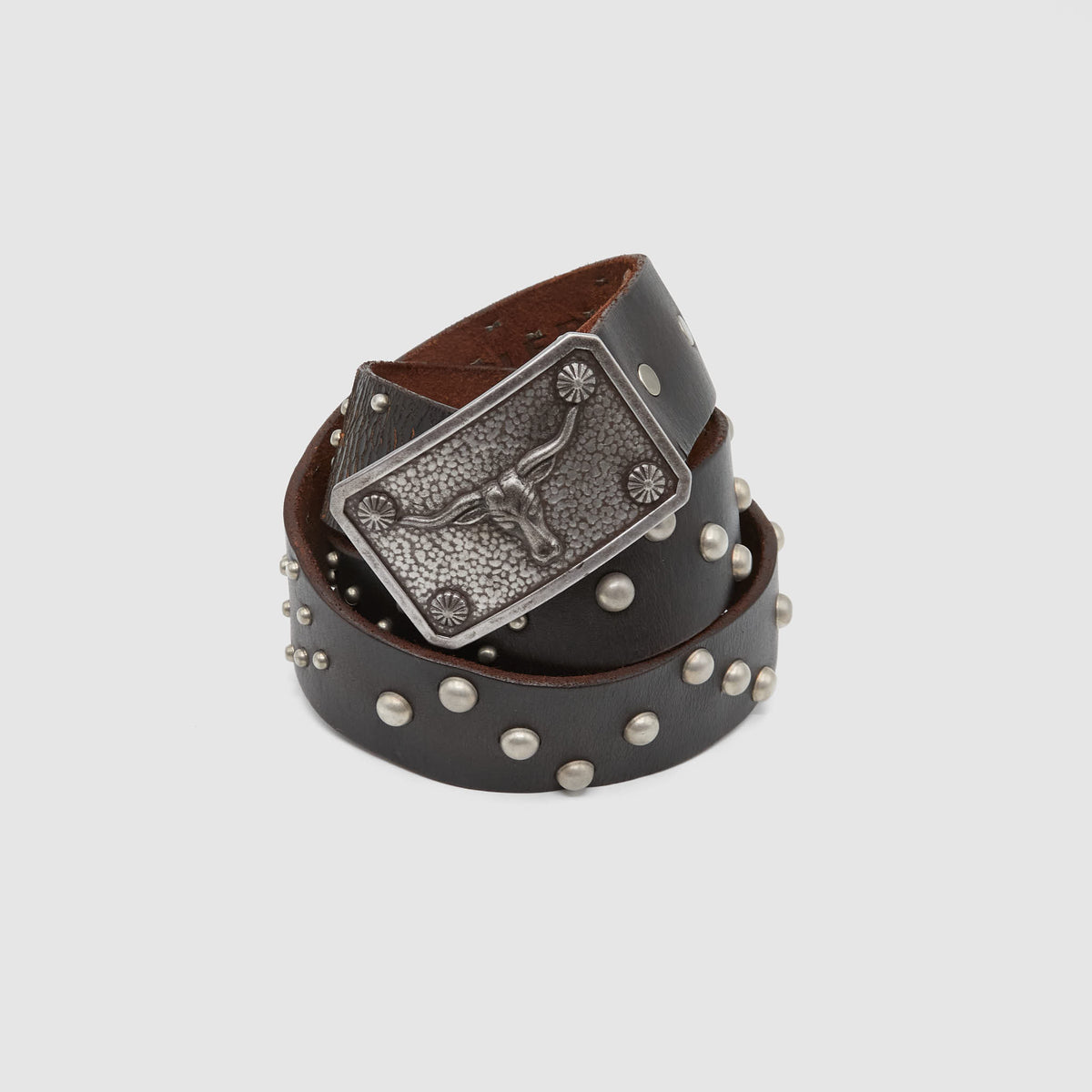 Double RL Studded Leather Belt Bull Buckle