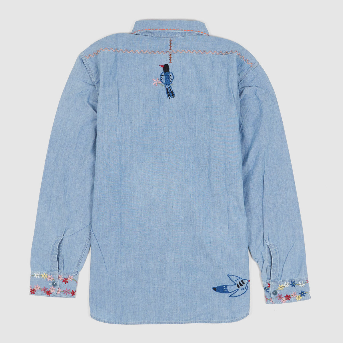 Kapital Long Sleeve Chambray Flower Birds Work Shirt