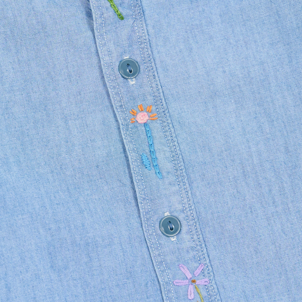 Kapital Long Sleeve Chambray Flower Birds Work Shirt