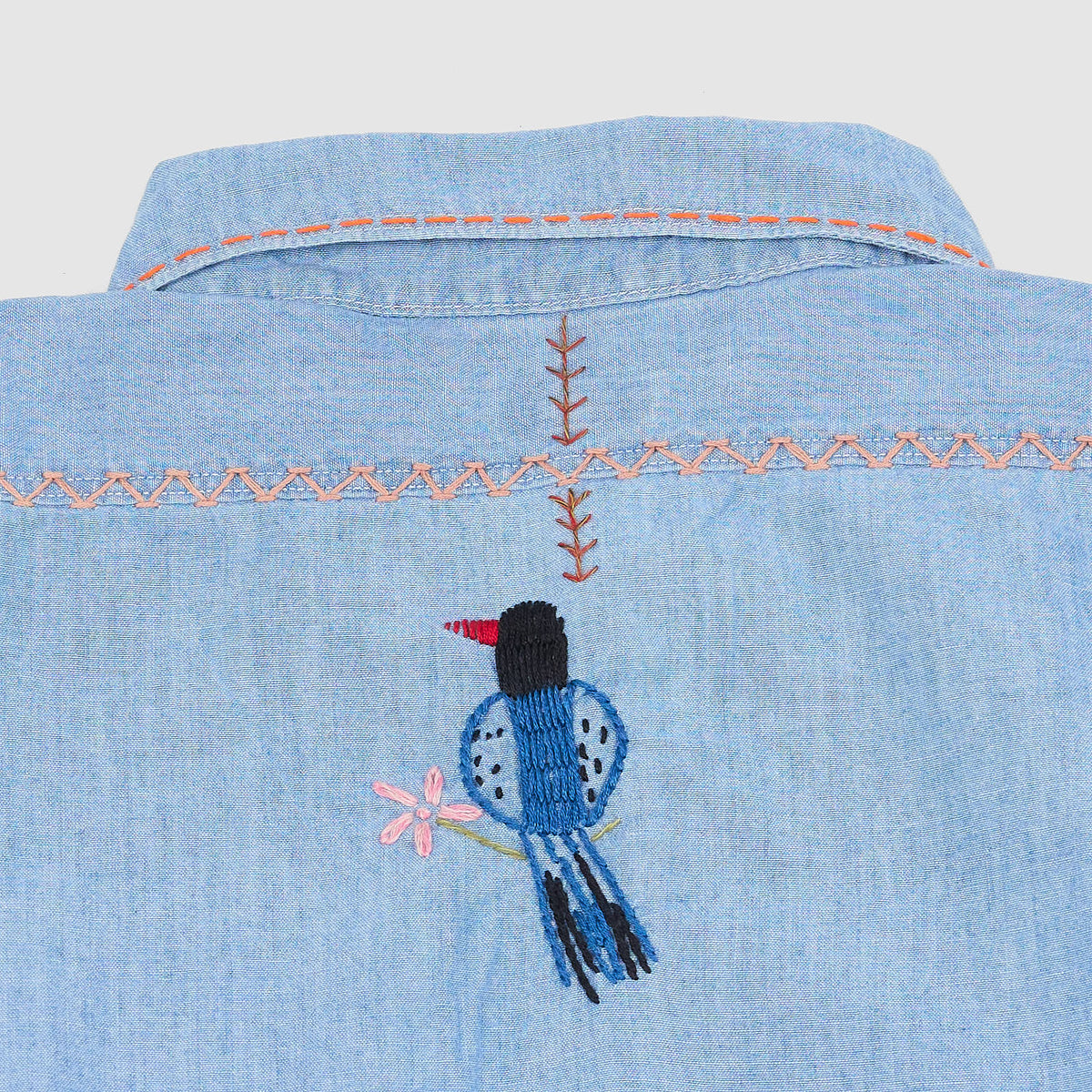 Kapital Long Sleeve Chambray Flower Birds Work Shirt